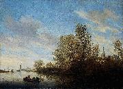 Salomon van Ruysdael River View near Deventer. oil painting on canvas